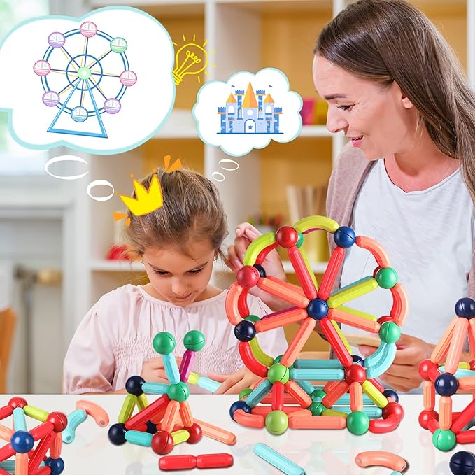 BAKAM Magnetic Building Blocks for Kids Ages 4-8, STEM Construction Toys for Boys and Girls, Large Size Magnetic Sticks and Balls Game Set for Kid’s Early Educational Learning (25PCS)