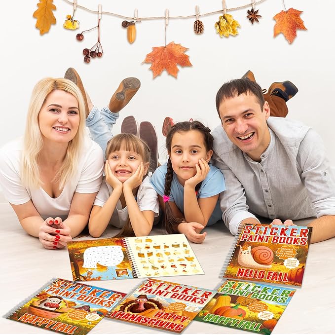 4PCS Thanksgiving Paint by Sticker Books Crafts for Kids Ages 4-8 Fall Sticker by Number Books Activity Book for Kids Age 3-5 Puzzle Book Craft Art Toddler Gift with Turkey Pumpkin 32 Pictures
