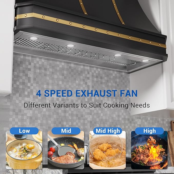 CT Copper Tailor Built-in Range Hood Insert Vent 48 Inch, 1150 CFM with 4-Speed Fan, LED Light, Dishwasher-safe Baffle Filter,Stainless Steel