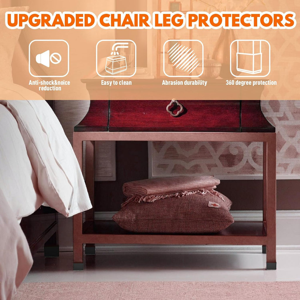 Rectangle Chair Leg Protectors for Hardwood Floors,16 PCS Silicone Covers to Protect Wood Tile Floors Felt Pads Furniture Leg Caps Reduce Noise. Easy to Move.(Black,1 x 1.75 Inch,Rectangle)