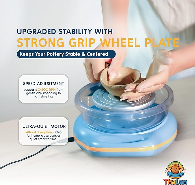 ThaLan Pottery Wheel for Kids, Mini Pottery Wheel Kit for Kids and Beginners, 4.7’’ Electric Pottery Wheel, Adjustable Speed, Low Noise, Precision Control, 8Pcs Pottery Tools, (Blue)