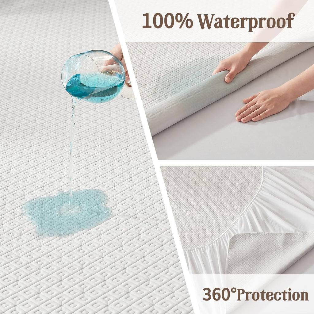 BEDLORE Queen Mattress Protector, Waterproof Noiseless Mattress Cover with Deep Pocket for 6-18 inches Mattress, Soft Breathable Mattress Pad Machine Washable (White)