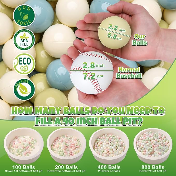 GOGOSO Balls for Ball Pit - Plastic Ball for Toddlers 1-3, Baby Kids Ball Pool Decoration,Creamy Green+Creamy Blue+ Soft White,200pcs