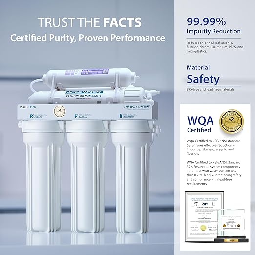 APEC WATER | Reverse Osmosis Water Filter, Alkaline 6-Stage RO System, pH+ Remineralization for Natural Spring Taste, Under Sink Filter WQA Certified Removes 1K+ Impurities, 75 GPD - Smart ROES-PH75LD