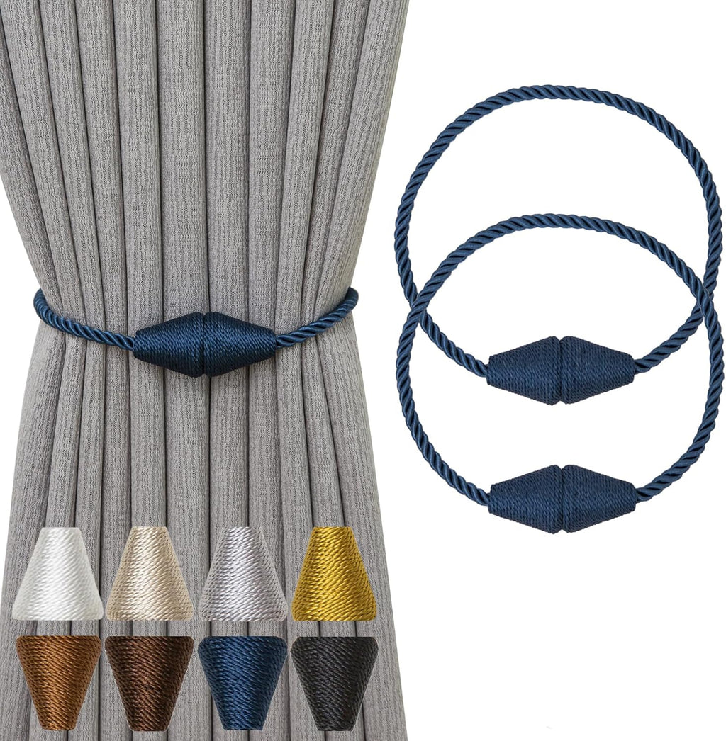 Magnetic Curtain Tiebacks 2 Pack Outdoor Rope Curtain Tie Backs Decorative Window Treatment Holdbacks for Home Decorative Curtain, Blue