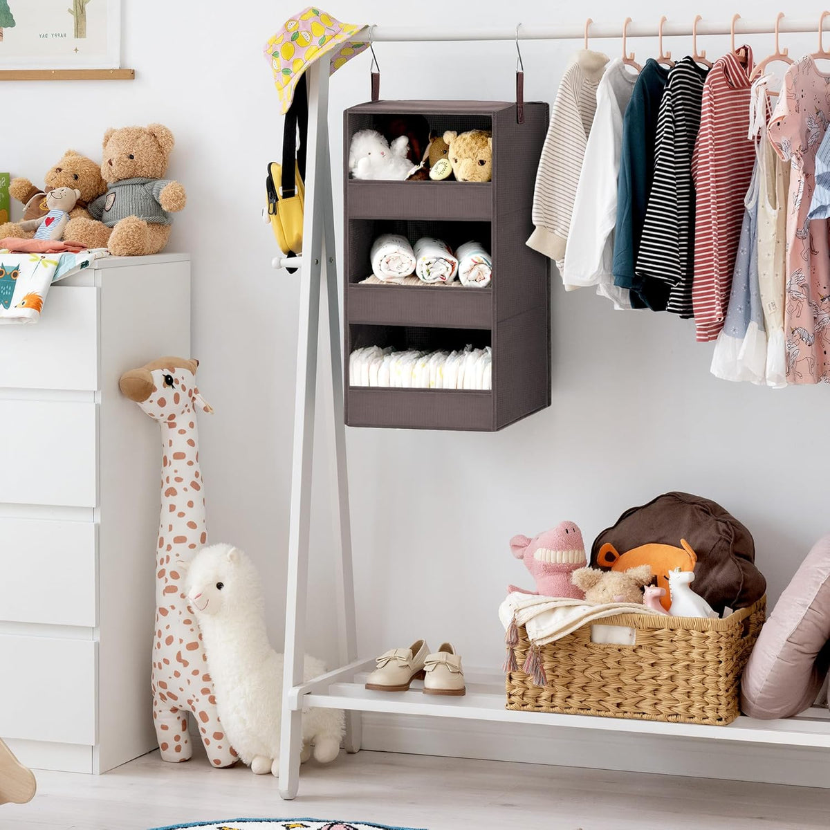 GRANNY SAYS 3-Shelf Closet Organizers and Storage, Foldable Hanging Closet Organizer, Hanging Closet Shelves with 2 Metal Hooks, Leak-Proof Hanging Shelves for Closet, Bedroom, RV, Camper, Dark Brown