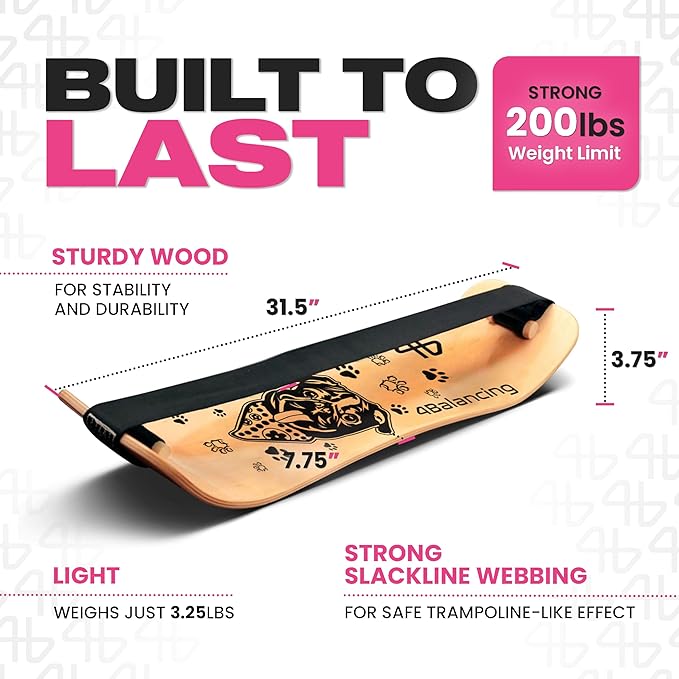 Balance Board for Kids - Slackline Wooden Wobble Board - Slackboard Balance Trainer for Coordination - Training for Skateboard, Snowboard, Football, Soccer, Baseball, Basketball