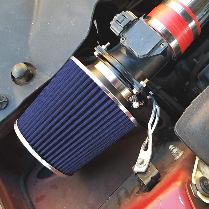 Mortar Aftermarket Auto Air Filter Replacement - Car Enthusiast Class Universal Cold Air Intake Gulps in More Air for More Engine Power & Passionate Induction Sound, 2.75 In, Blue