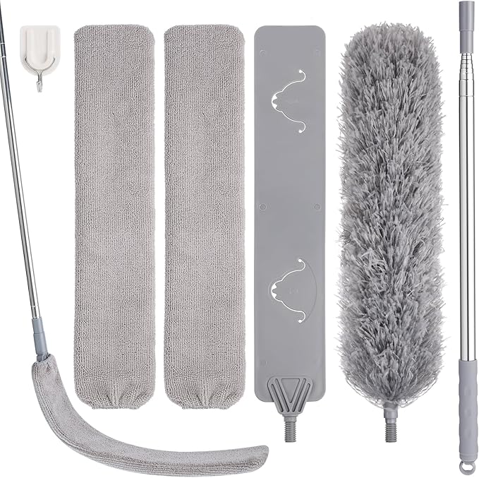Feather Duster Set (4 Pieces), 30-100 inch Microfiber Retractable Gap Duster for Cleaning Ceilings, Furniture Refrigerators and Under Sofas