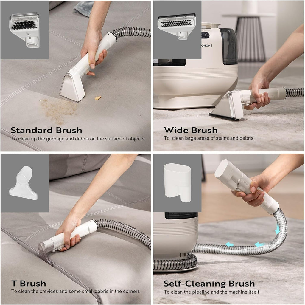 VIVOHOME Portable Multipurpose Carpet Cleaner Machine, 15s Fast Heating Spot Cleaner for Upholstery, 4 Detachable Brush Heads for Pets, Couch, Car Seats, Self-Cleaning, 14Kpa Strong Suction