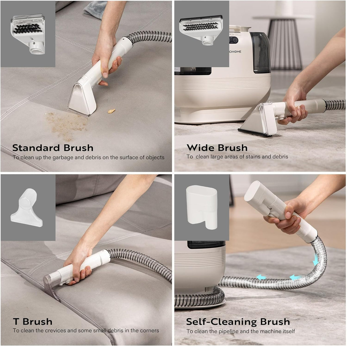 VIVOHOME Portable Multipurpose Carpet Cleaner Machine, 15s Fast Heating Spot Cleaner for Upholstery, 4 Detachable Brush Heads for Pets, Couch, Car Seats, Self-Cleaning, 14Kpa Strong Suction
