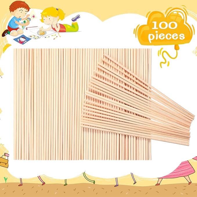 EBOOT 100 Pcs Wooden Dowels Rods 1/8 x 6 Inch Round Wooden Sticks for Crafts Unfinished Hardwood Sticks Dowel Rods Assortment for Crafting Cake Dowels & DIY Project