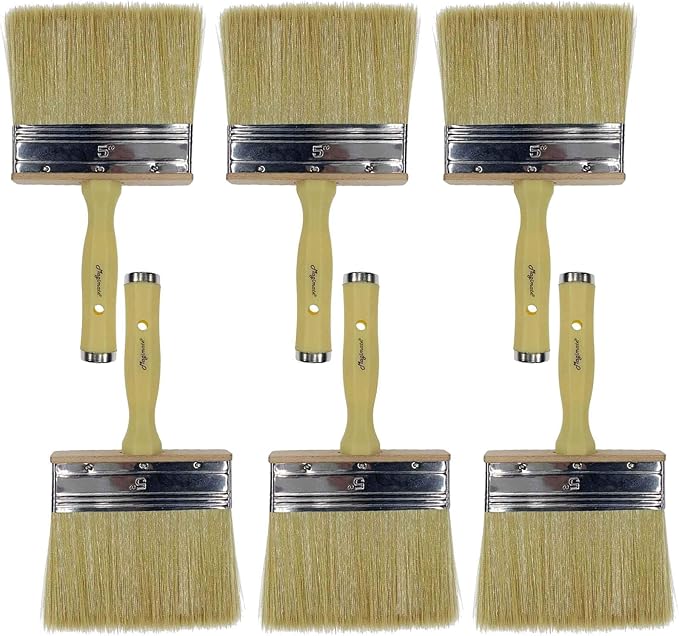 Paint Brush 5 inch, Shed and Fence Stain Block Brush with Screwed Handle for Decks, Walls and Heavy-Duty Painting Projects, Poly/Bristle Blended(6-Pieces)