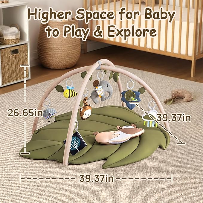 Infant Activity Center for Newborn to Develop Motor Cognition Leaves Leaf-Shaped Baby Play Gym & Activity Mat Extra Large Tummy Time Mat with 8 Detachable Toys
