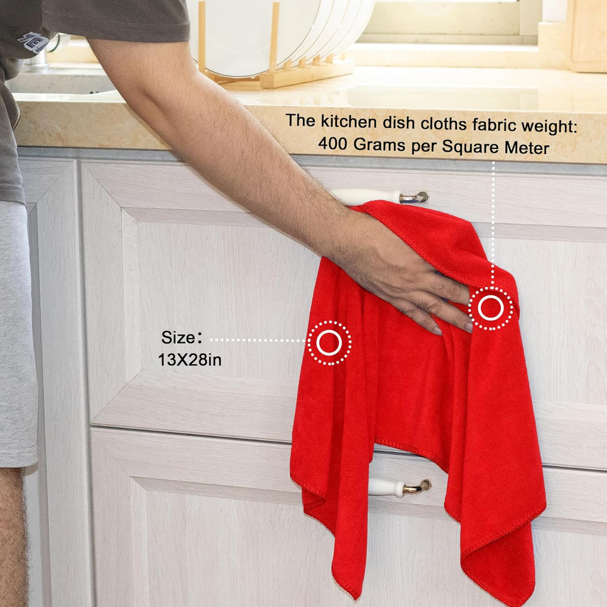 kimteny 13x28 Inches Kitchen Cloth Dish Towels, 400 GSM Premium Dishcloths, Super Absorbent Coral Velvet Microfiber Cleaning Cloths, Fast Drying Rags for Washing Dishes (12 Pack, Red)