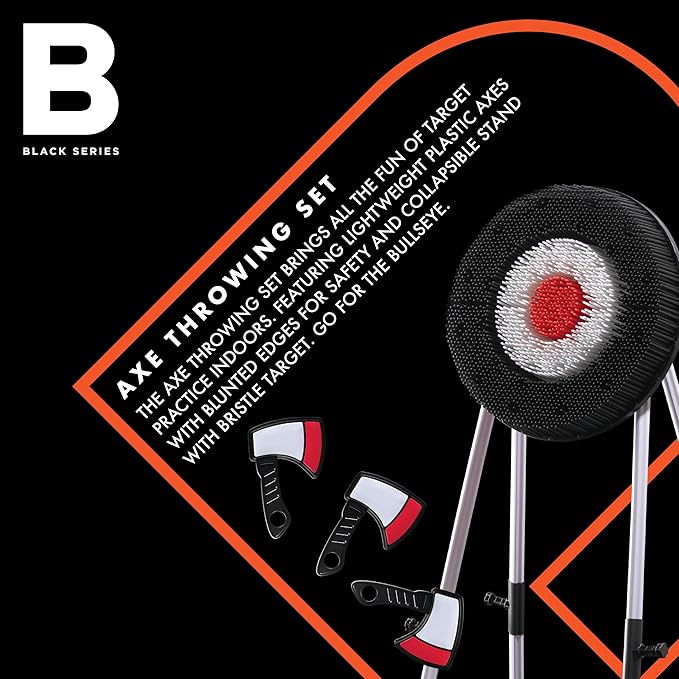 Black Series Axe Throwing Set – Indoor & Outdoor Party Game| Safe Plastic Throwing Axes| Collapsible Target| Backyard Game, Carnival Game, Beach Camping, Tailgating Essential| Fun Sports Activity Gift