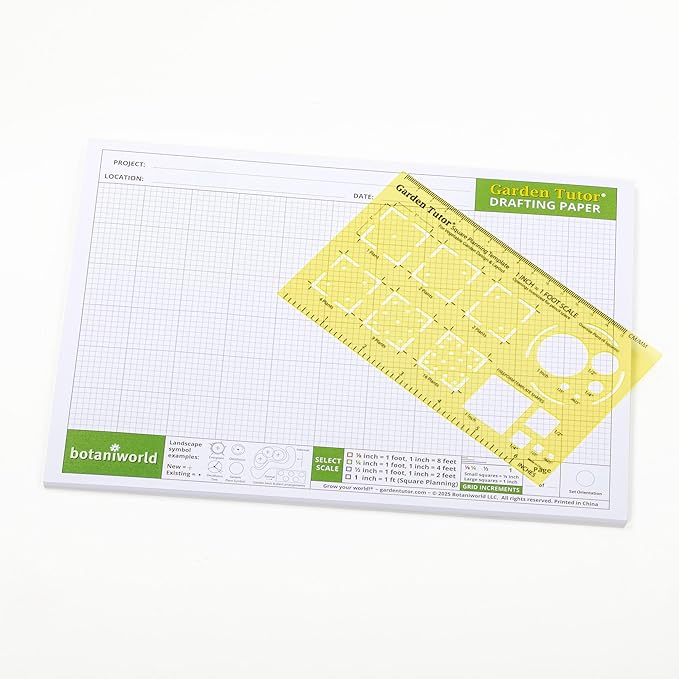 Garden Tutor Square Planning & Drafting Kit – Plan High-Yield Vegetable Gardens with Durable Stencil, Graph Paper & Guide for Grid or Row Designs