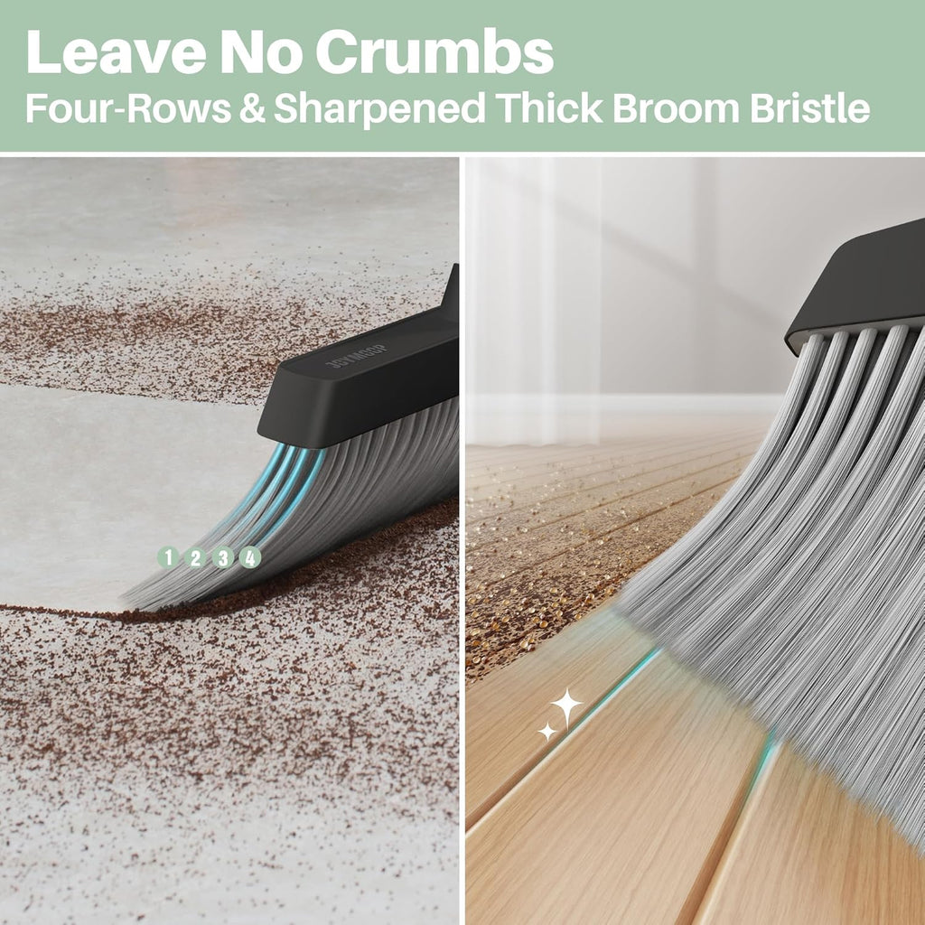 JOYMOOP Black Broom and Dustpan Set with 56” Handle, Upright Angle Design for Pet Hair and Hard Floor Sweeping
