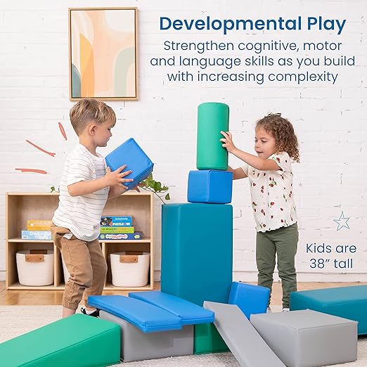 ECR4Kids SoftZone Soft Builder Blocks, Foam Shapes, Contemporary, 16-Piece