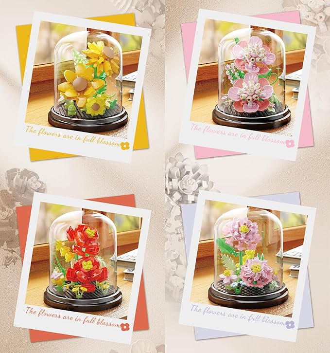 Passionate Bloom Home Bouquets Dust Cover Set Building Toy Creative Assembly Bonsai Tree, Ideal for Valentine's Anniversaries Birthday