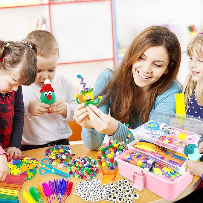 VLUSSO Arts and Crafts Supplies for Kids DIY Craft Kits Art Supplies Materials Kids Crafts Set with Pipe Cleaners Craft Box Preschool Homeschool Toys Gift for Boys and Girls Age 4 5 6 7 8