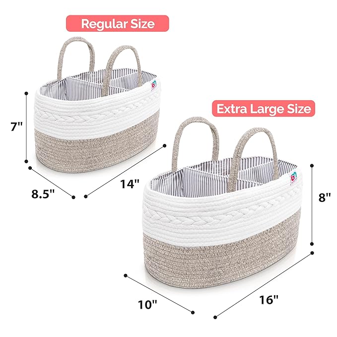 Rope Diaper Caddy - Storage for Baby and Toddler Items - Portable Cotton Organizer Easily Holds Diapers, Wipes, Clothing - Useful for Nursery, Bedroom (Beige, Regular)