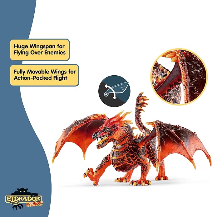 Schleich Eldrador Creatures - 8" Lava Dragon Toy - Movable Wing Action Figure for Boys and Girls - Mythical Creature Figures - Fantasy Beast Figurine - Red Monster Dragon Toys - Kids Ages 7+ | 70138