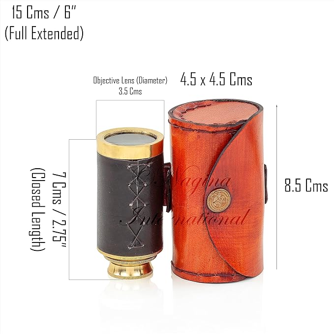 6" Solid Brass Quality Handcrafted Spyglass Telescope Set with Brown Carry Bag to Complete Your Collection [ B0957Y5NWK]
