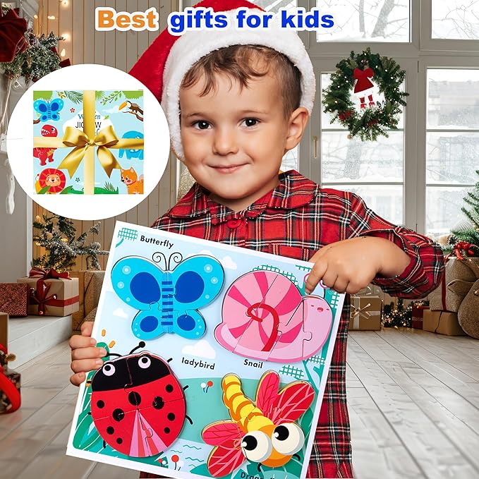 Wooden Jigsaw Puzzles for Toddlers 2-4 Years Old Girls Boys Jumbo Base Chunky Puzzle Ages1-3 Toddler Fun Gifts for 18 24 Months Baby