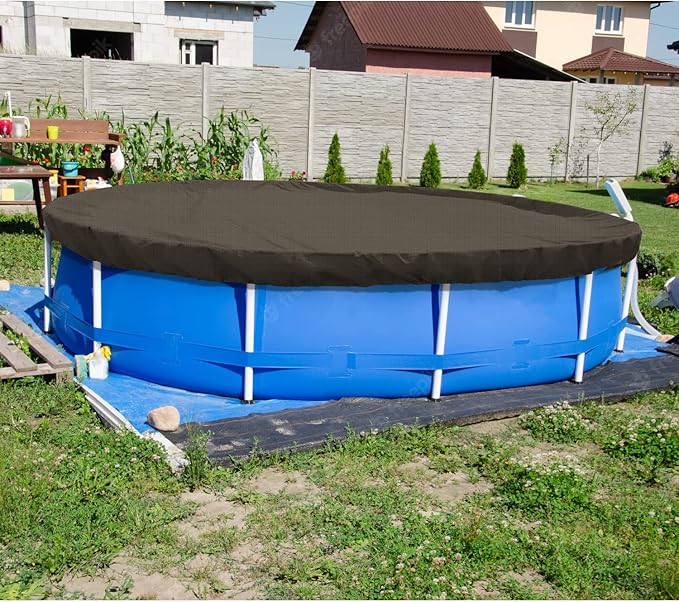 ECOOPTS 16 ft Round Pool Cover for Above Ground Pools, Swimming Pool Cover Protector Winter Safety Cover (Brown)