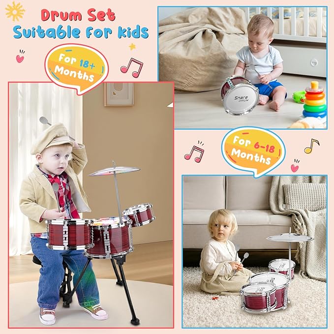 Upgraded Toddler Drum Set with Lights Kids Jazz Drum Kit, Musical Instrument Toys for Toddler 1-3 3-5 Boys Girls Christmas Birthday Gift