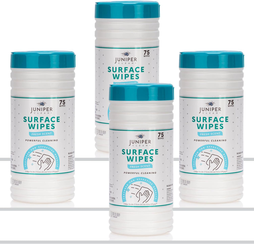 4 Pack Surface Cleaning Wipes Bleach Free, All-Purpose Cleaner for Bathroom, Kitchen, Office, 300 Count Canister, 7.5" x 7" Sheet, Fresh Scent, Lint Free & Durable