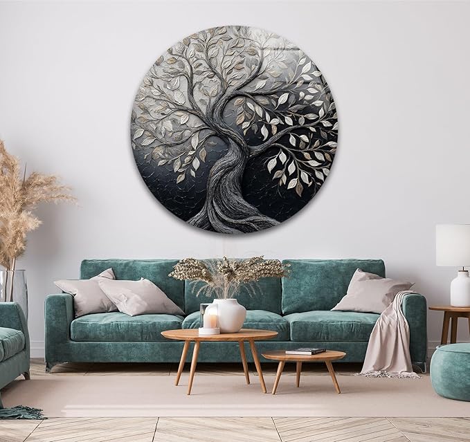 My Photostation.com 39,4''(100cm) Diameter Twilight Tree of Life Round Glass Wall Art Tempered Glass Printing Wall Decor Large Wall Art Wall Hangings