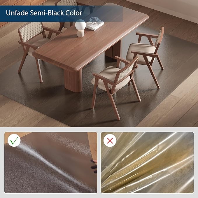 Floor Mats for Home, 5'×7' Translucent Black Vinyl Area Rug for Under Dining Table, Waterproof Non-Slip Hard Floor Living Room Rug, PVC Rolling Chair Protector for Workspace, High Traffic Areas