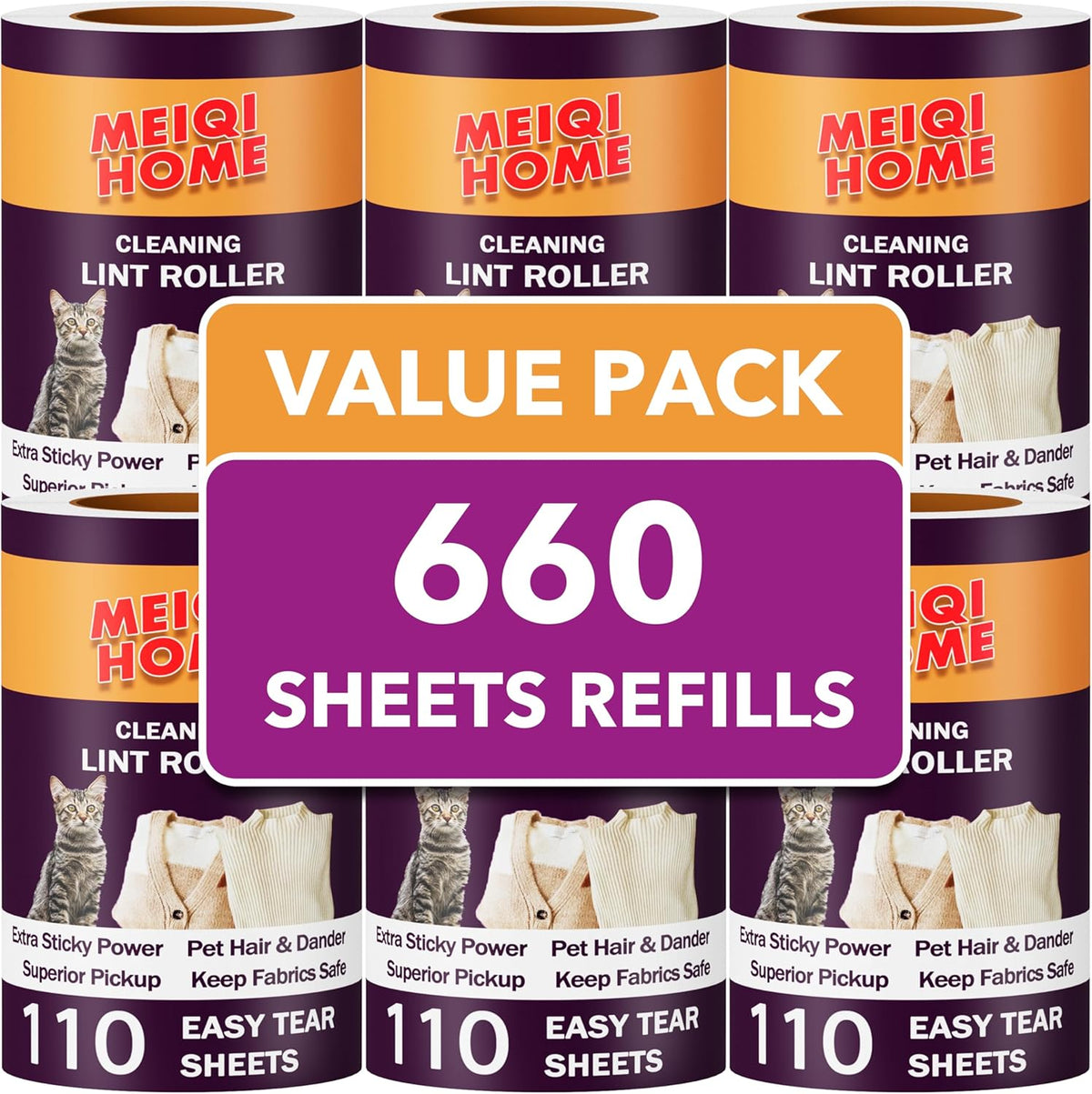 Extra Sticky Lint Roller Refills Only, 660 Easy-Tear Sheets for 3.9"-4" Lint Rollers with 1.5" Inner Diameter - Superior Cleanliness for Clothes