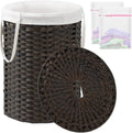 Laundry Basket with Lid Round Rattan Laundry Hamper with Lid and Handles 29.1 Gal (110 L) Handwoven Woven Basket with Removable Bags and 2 Mesh Bags for Bathroom Living Room Brown