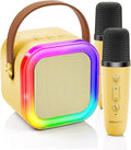 Kinglucky Mini Karaoke Machine for Kids, 2025 TOP Birthday Gifts Ideas for 3-12 Year Old Girls, Christmas Party Gifts Kids' Personal Video Players Accessories with 2 Wireless Microphones - Yellow