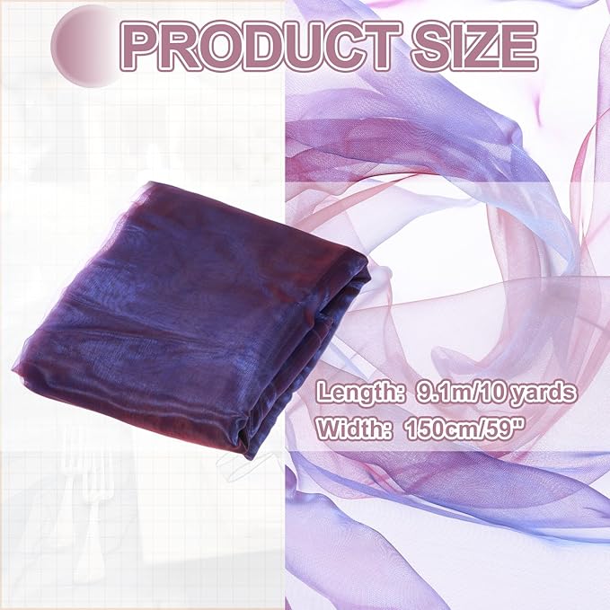 MECCANIXITY Iridescent Sheer Organza Fabric, 10 Yards x 59 Inches Solid Holographic Shiny Fabric Organza Cloth for Wedding, Curtains, Costume, Photo Background, Gradient Sapphire Blue Red