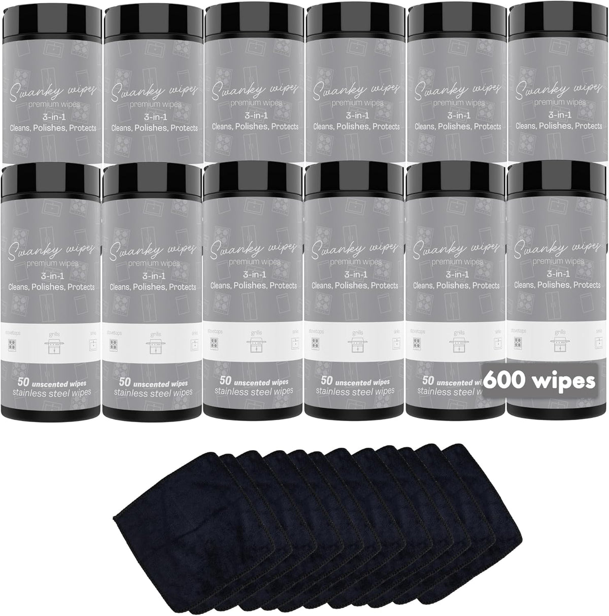 Swanky Stainless Steel Cleaner Wipes - Grime & Grease Remover Kitchen Cleaning Supplies - Clean & Shine, For Stove Top, Refrigerator, Sink, Oven, & Household Appliances - Canister, 600 Count