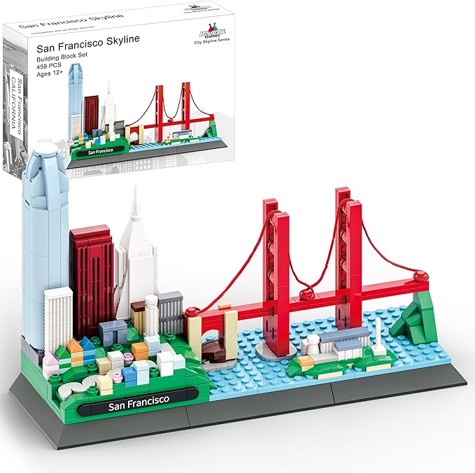 Apostrophe Games San Francisco Skyline Building Block Set (459 Pieces) Features Golden Gate Bridge and More - Architecture Landmark Model for Kids and Adults
