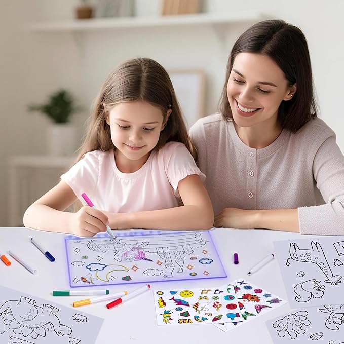 LED Drawing Board, 13.8"X10", Acrylic Note Board with Colors, Include Adapter, Acrylic Dry Erase Pad with Light 4 Modes & 7 Colors, 8 Markers, Stand, Hanging Chain, 2 Gel Clings, Holiday Gift