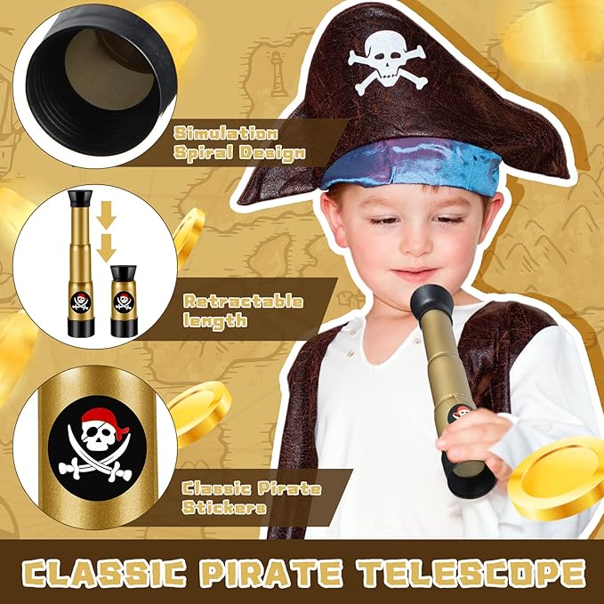 Deekin 100 Pcs Pirate Telescope for Kids Pirate Party Favors Accessories Telescope Toys Spyglass Mini Treasure Hunt for Boat Halloween Birthday Party Supplies