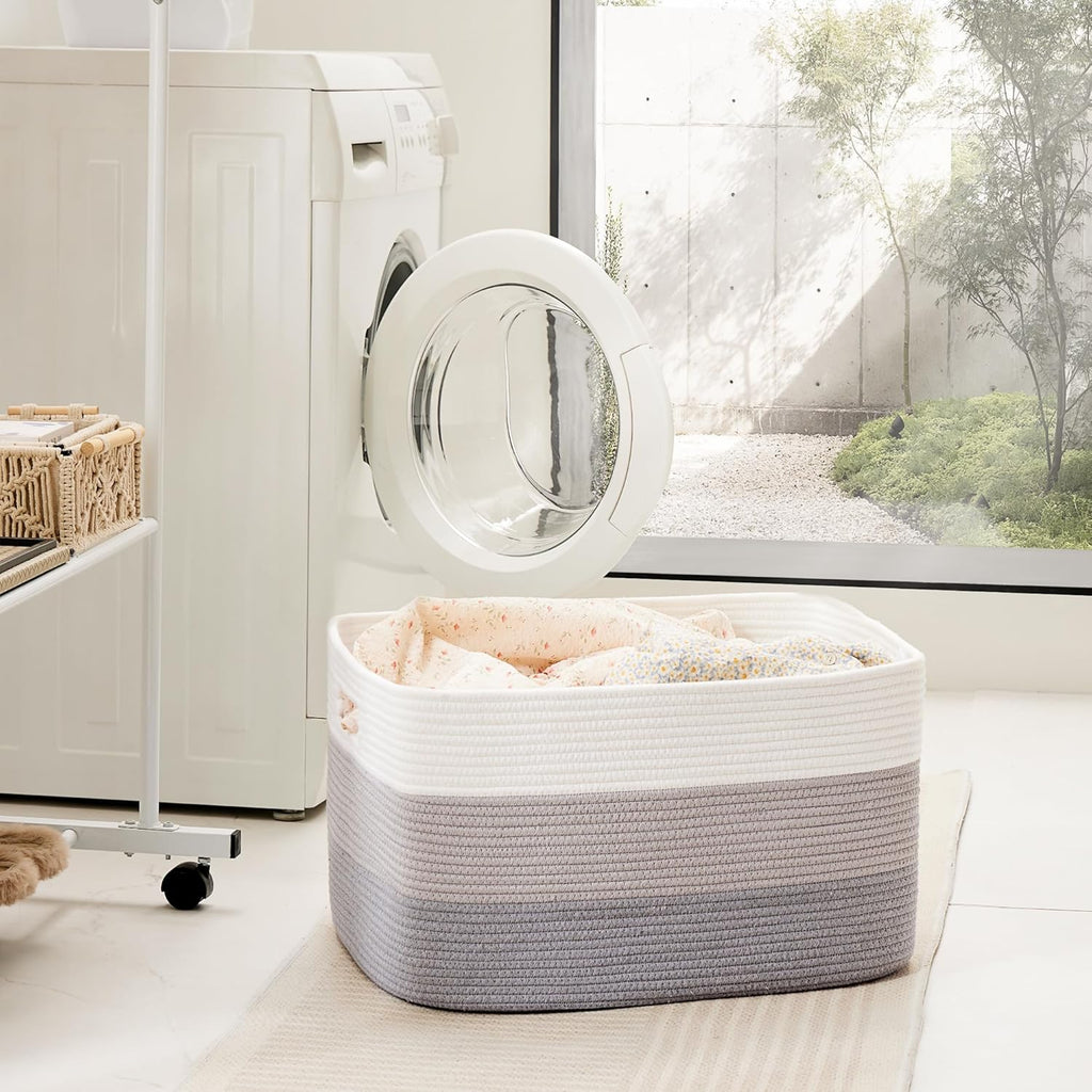 Blanket Basket,Rectangle Woven Baskets for Storage,100L Laundry Basket for Decorative Nursery Blanket,Toys,Dirty Clothes and Magazine in Shelves,Baby Room,and Living Room