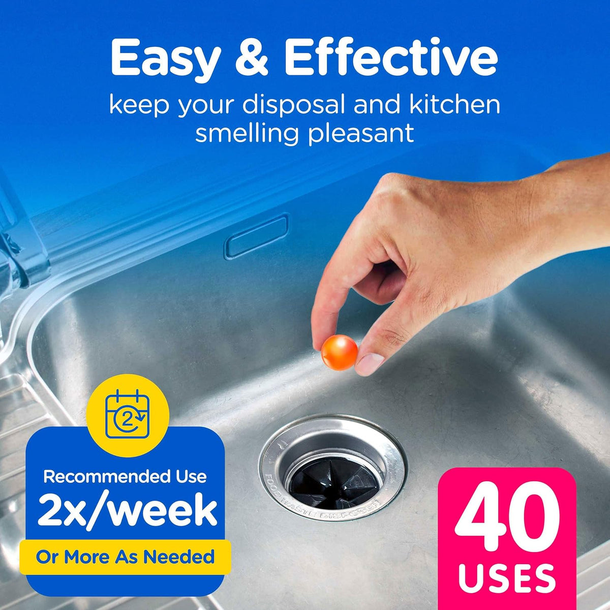 COMPAC HOME Plink Garbage Disposal Cleaner and Deodorizer, Air Fresheners for Garbage Disposal, Orange Scent, Home Cleaning Products for Kitchen Sink and Clogged Drains, Pack of 2 - 40 Count Total