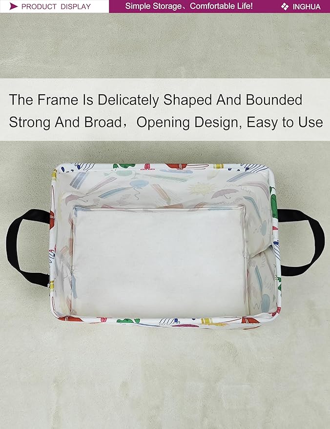 Rectangular Storage Basket Fabric Organizer Bin for Toys,Books,Clothes,Gifts,Pets-Perfect for Home,Office,Nursery,Dorm,Shelf(Rec-colored pencil )