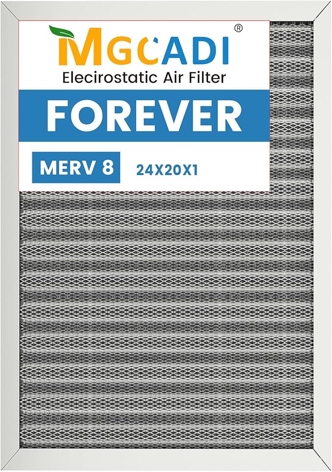 20x24x1 HVAC Furnace Air Filter, Lasts a Lifetime, Washable, the Last HVAC Filter You Will Ever Buy, Breathe Safely at Home or in the Office,Merv 8(Actual Size:19.5x23.5x0.82 Inch)