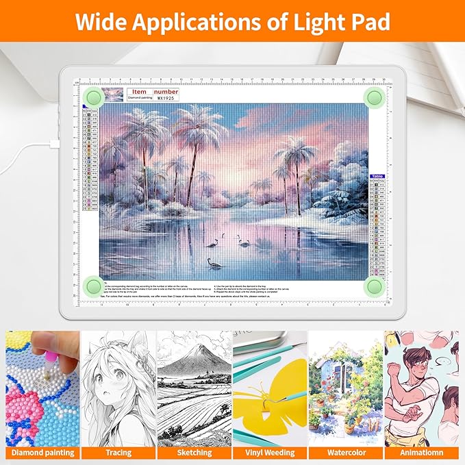 Elice Magnetic A4 Light Board with Bag for Diamond Painting, Tracing LED Light Box with Side Buttons, Super Bright Diamond Art Light Pad, Light Table for Drawing, Sketching, Weeding Vinyl - White