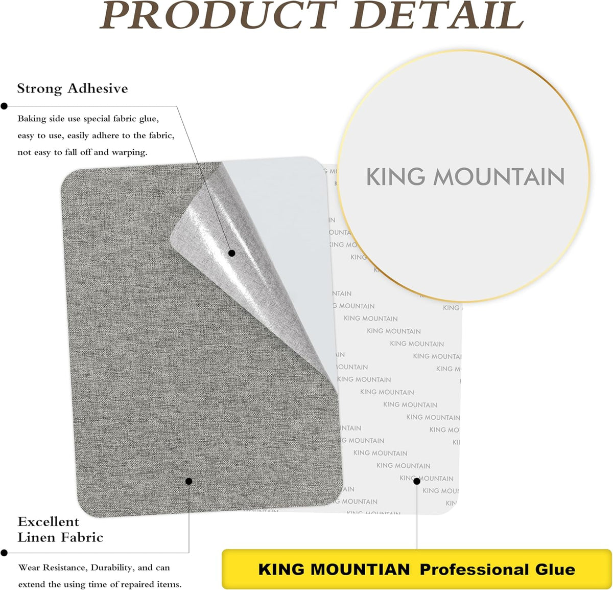 KING MOUNTAIN Fine Linen Fabric Patches, Self-Adhesive, 8x11 inch, 2 PCS, Multi Color, For Linen Sofa and Clothes Repair (Medium Grey, 8" x 11" - 2PCS)