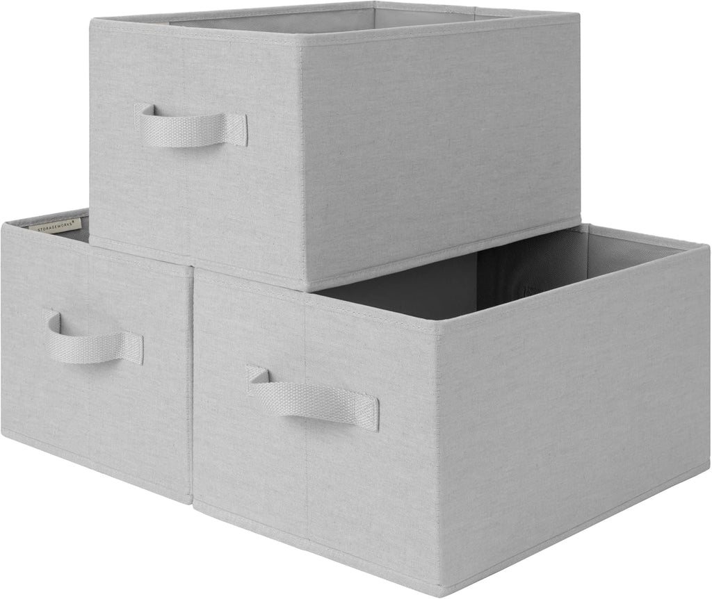 StorageWorks Storage Baskets for Shelves, Foldable Fabric Closet Storage Bins with Handles, Fabric Storage Bins Clothes Organizer, Light Grey, 3-Pack, Large