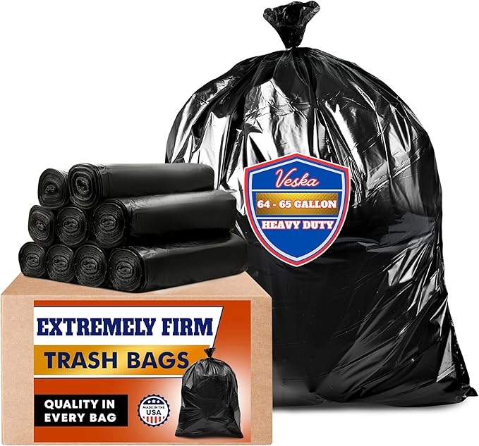 Veska 65 Gallon Trash Bags Heavy Duty | 120 Count | 64 Gallon Trash Bags for Toter - Large Garbage Bag 70 Gallon
